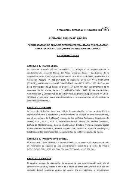 Licitacion Publica NÂº 3-ULP-2013 Pliego de Bases y Condiciones