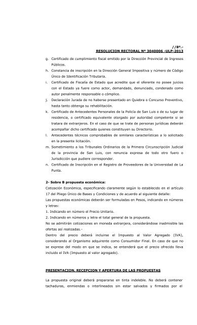 Licitacion Publica NÂº 3-ULP-2013 Pliego de Bases y Condiciones