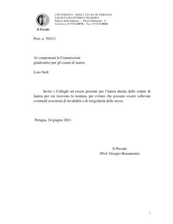 Prot. n. 703/11 Ai componenti le Commissioni giudicatrici per gli ...