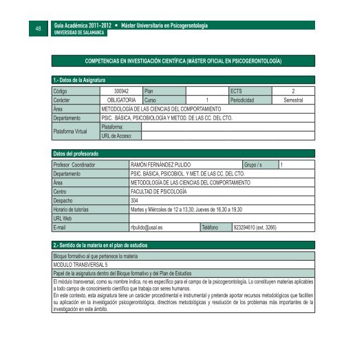 Asignaturas (GuÃ­a AcadÃ©mica) - Universidad de Salamanca