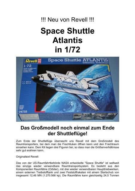 Space Shuttle Atlantis in 1/72 Das Großmodell noch einmal zum ...