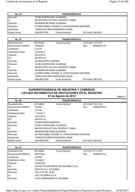 SUPERINTENDENCIA DE INDUSTRIA Y COMERCIO LISTADO ...