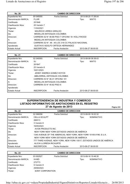 SUPERINTENDENCIA DE INDUSTRIA Y COMERCIO LISTADO ...