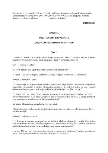 Zakon visoko obrazovanje.pdf - SkupÅ¡tina Kantona Sarajevo - Vlada ...