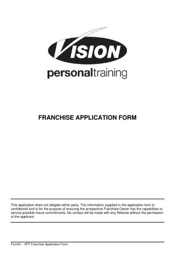 FRANCHISE APPLICATION FORM - Vision Personal Training