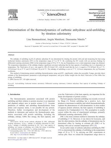 Determination of the thermodynamics of carbonic anhydrase acid ...