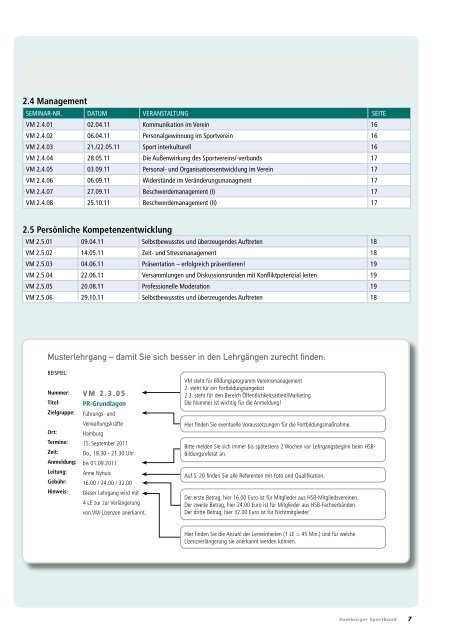 Vereinsmanagement 2011 - Hamburger Sportbund e.V.