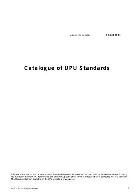 Catalogue of UPU Standards - Universal Postal Union