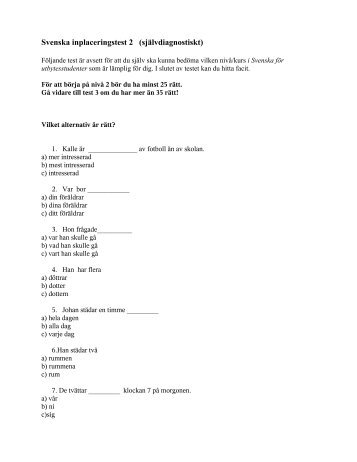 Svenska inplaceringstest 1 (sjÃƒÂ¤lvdiagnostiskt test)