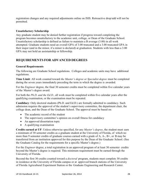 UF Graduate Student Handbook - Graduate School - University of ...