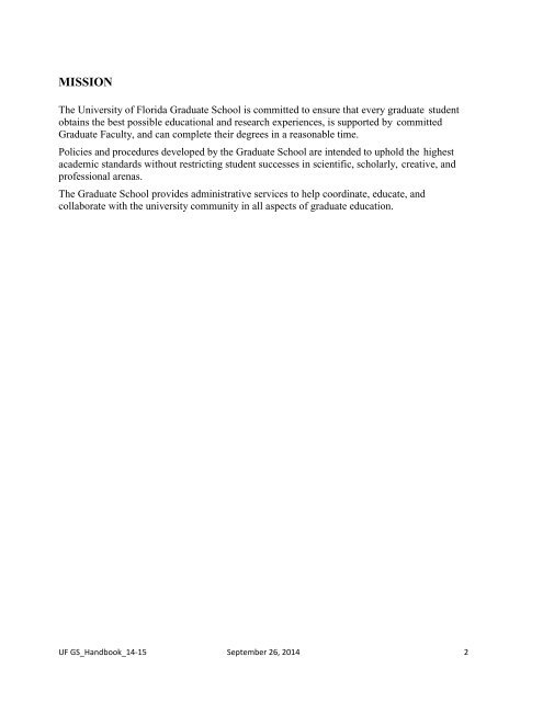 UF Graduate Student Handbook - Graduate School - University of ...