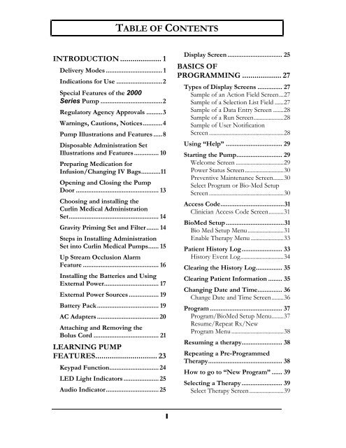 Curlin 2000 User Manual - Med-E-Quip Locators