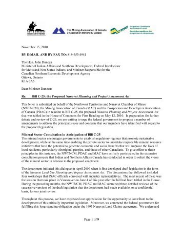 Lands & Regulation - Nunavut Planning - Industry Letter