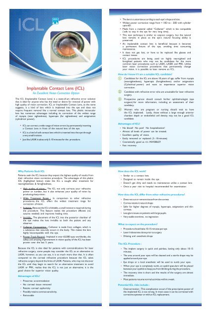 Implantable Contact Lens brochure - Sankara Nethralaya