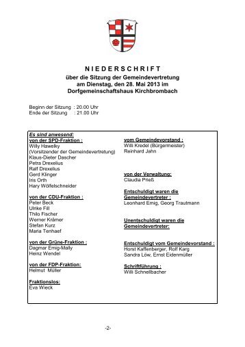 Gemeindevertretersitzung am 28.05.2013 - Brombachtal