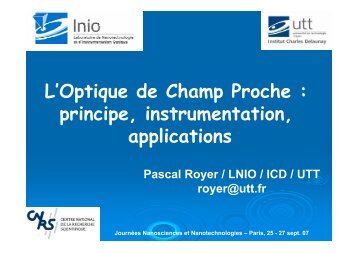L'Optique de Champ Proche : principe, instrumentation, applications
