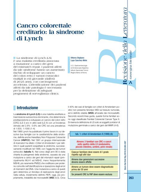 Cancro colorettale ereditario: la sindrome di Lynch - Sied