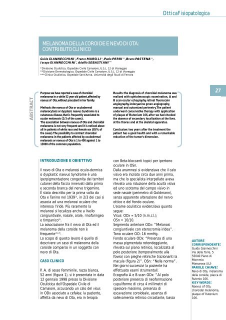 Nevo di ota e melanoma.pdf - Studio Oculistico dott. Amedeo Lucente