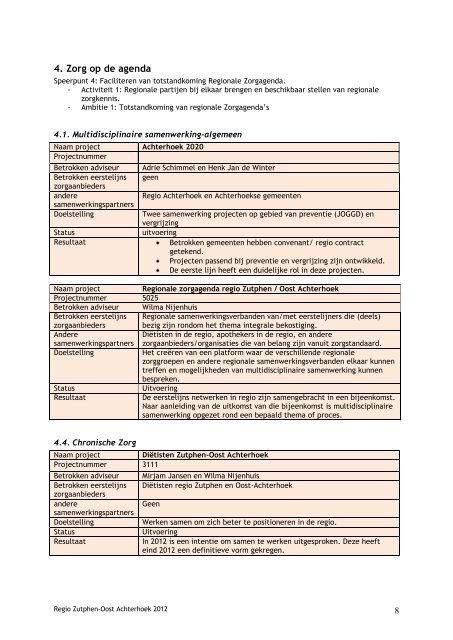 Werkplan 2012 regio Zutphen / Oost Achterhoek. - Caransscoop