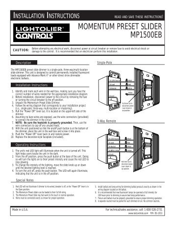 MOMENTUM PRESET SLIDER MP1500EB - Philips Lighting Controls