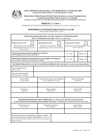 borang a / form a permohonan pendaftaran kapal layar