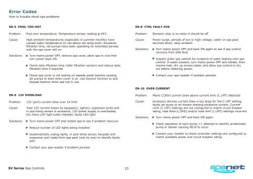 SpaNet SV Series User Manual - Evolution Spas