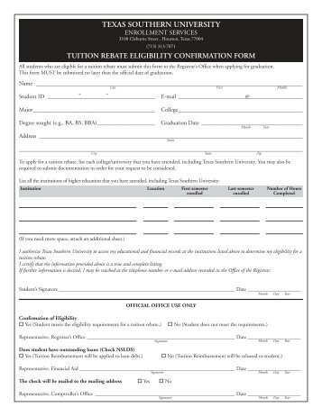 tuition rebate form.indd - Texas Southern University: ::em.tsu.edu