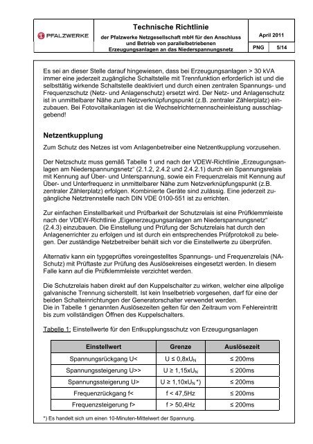 Technische Richtlinie - Pfalzwerke