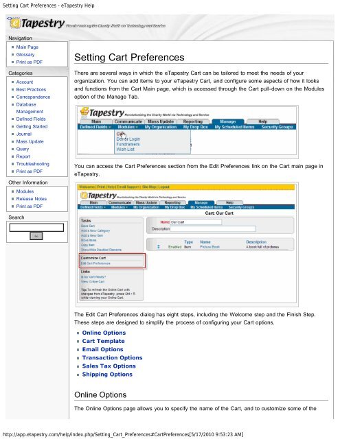 Setting Cart Preferences - eTapestry Help