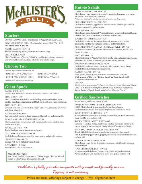 McAlister #39 s Deli Menu PDF Printable McAlister #39 s Deli Menu PDF Printable