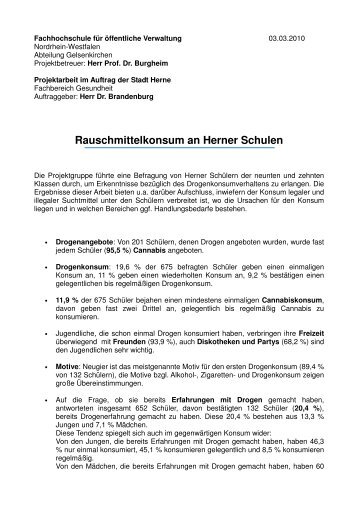 Rauschmittelkonsum an Herner Schulen - Gesundheit in Herne