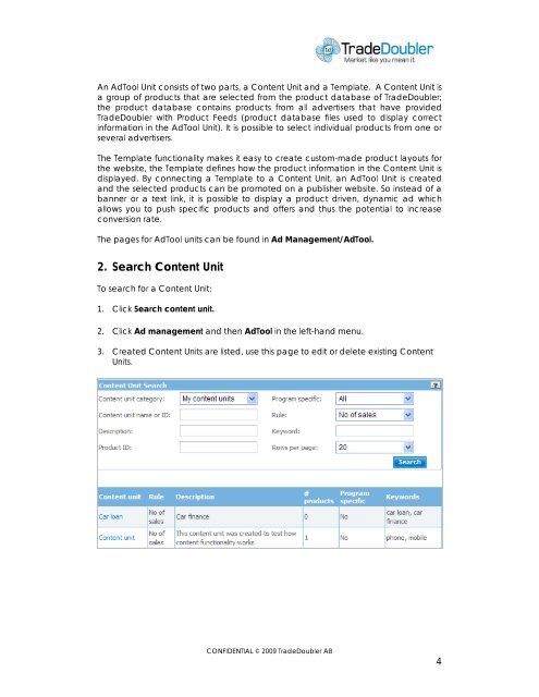 Publisher User Manual AdTool Management - Tradedoubler