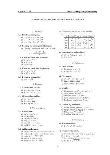 FORMELSAMLING FOR MATEMATIKK FORKURS 1. Algebra 1.1 ...