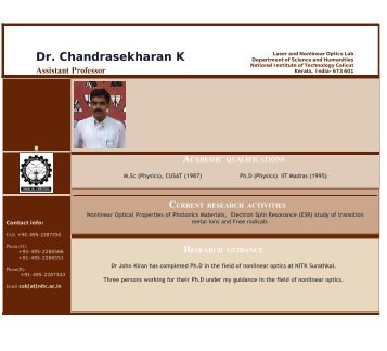 Dr. Chandrasekharan K - National Institute of Technology