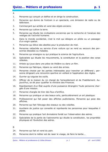 Quizz mÃ©tiers et professions - Pass Education