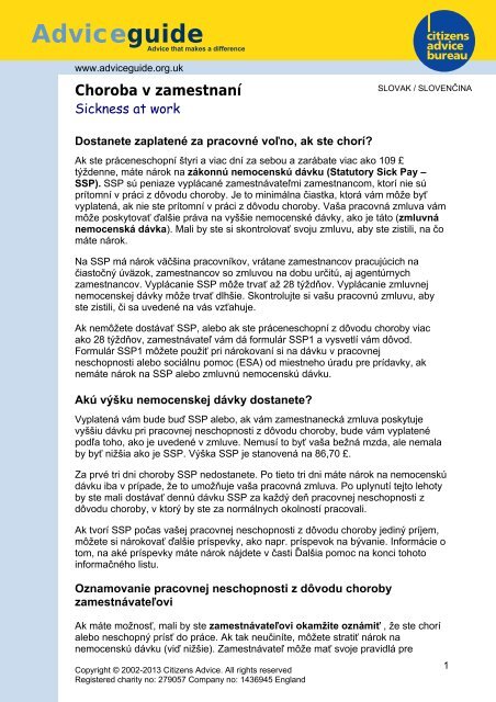 Choroba v zamestnanÃ­ - AdviceGuide