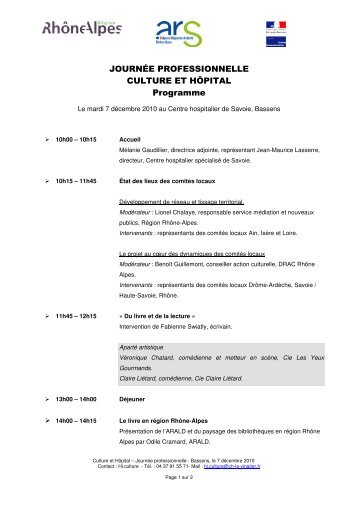 Programme de la journée régionale Livre et lecture à l'hôpital ... - Arald