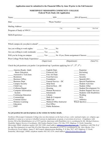 Federal Work Study Job Application - Northwest Mississippi ...