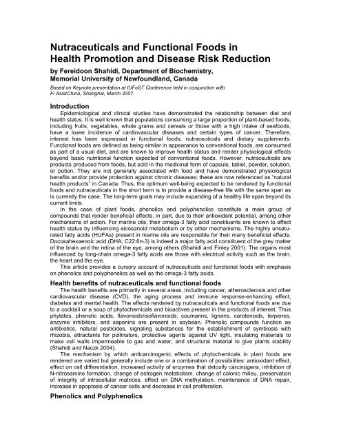 Nutraceuticals and Functional Foods in - World Food Science