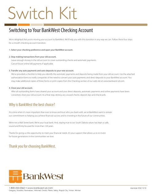 Switching to Your BankWest Checking Account
