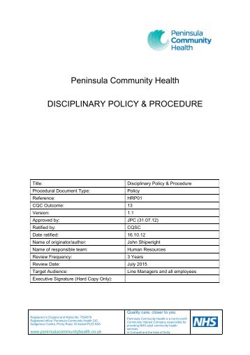 Disciplinary Policy And Procedure - the Royal Cornwall Hospitals ...