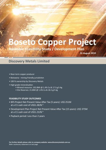 Boseto BFS and Development Plan Booklet - Discovery Metals Limited
