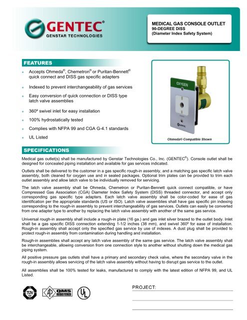 MEDICAL GAS CONSOLE OUTLET - Genstar Technologies