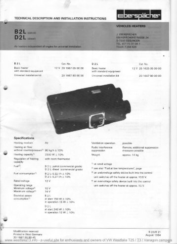 Eberspacher B2L-D2L Heater Technical Description and Installation ...
