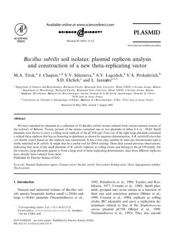 Bacillus subtilis soil isolates: plasmid replicon analysis and ...