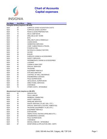 Chart of Accounts Capital expenses