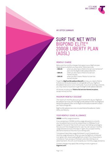 surf the net with bigpond elite® 200gb liberty plan (adsl)