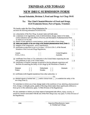 TRINIDAD AND TOBAGO NEW DRUG SUBMISSION FORM