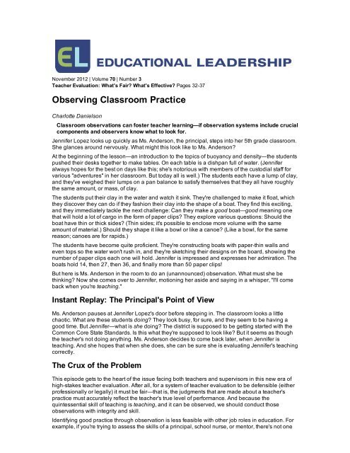 Observing Classroom Practice - Educational Leadership article by Charlotte Danielson