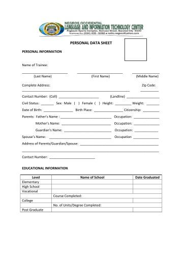 personal information sheet